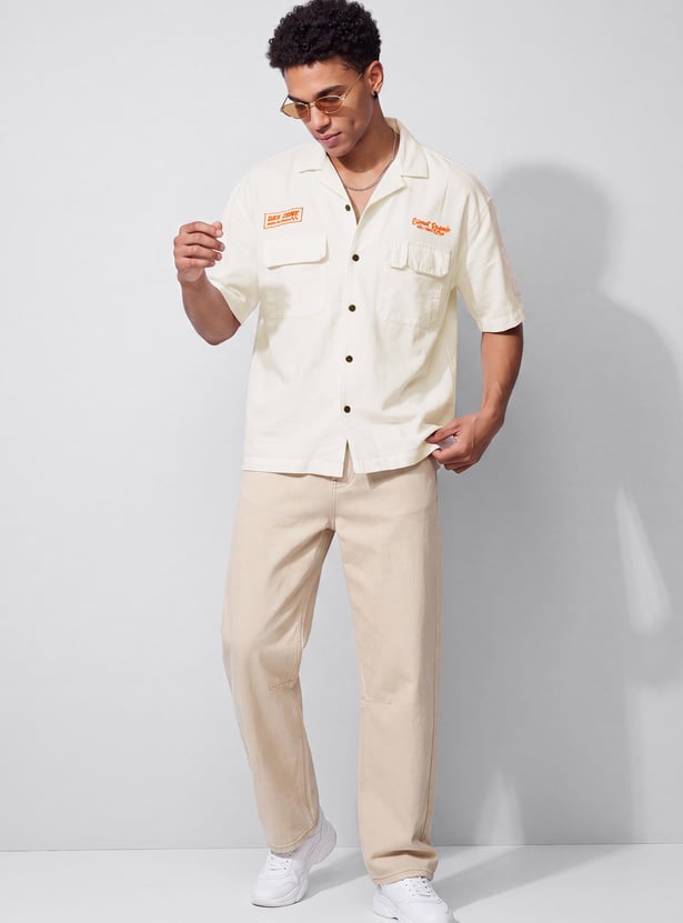 Men Oversized Solid Resort Shirt