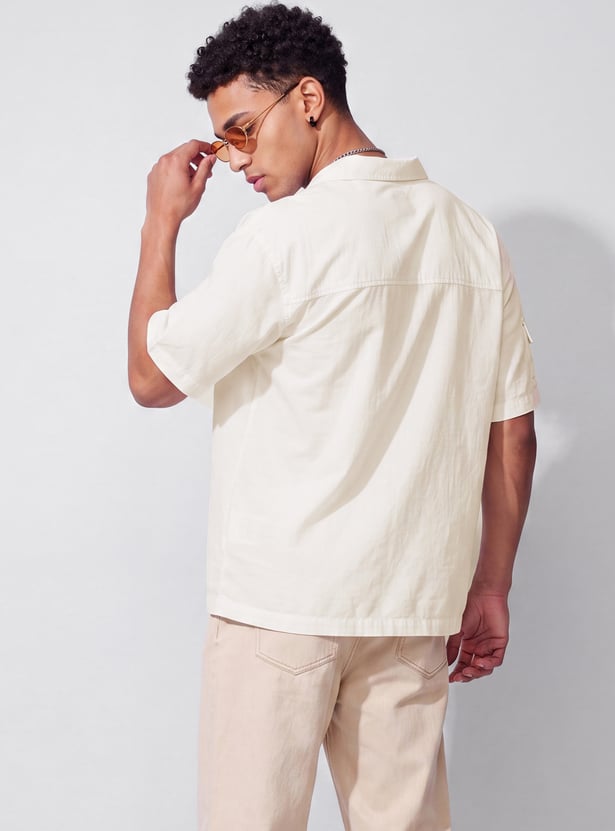 Men Oversized Solid Resort Shirt