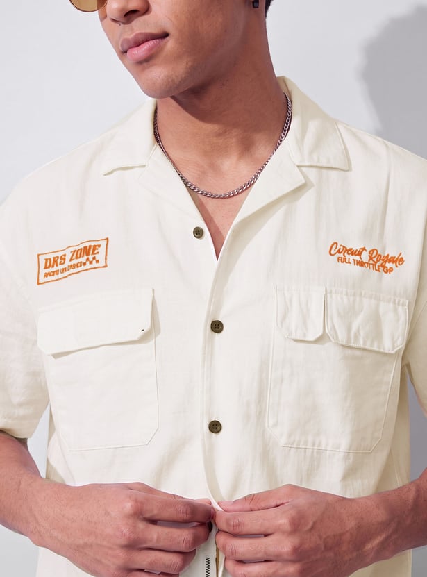 Men Oversized Solid Resort Shirt
