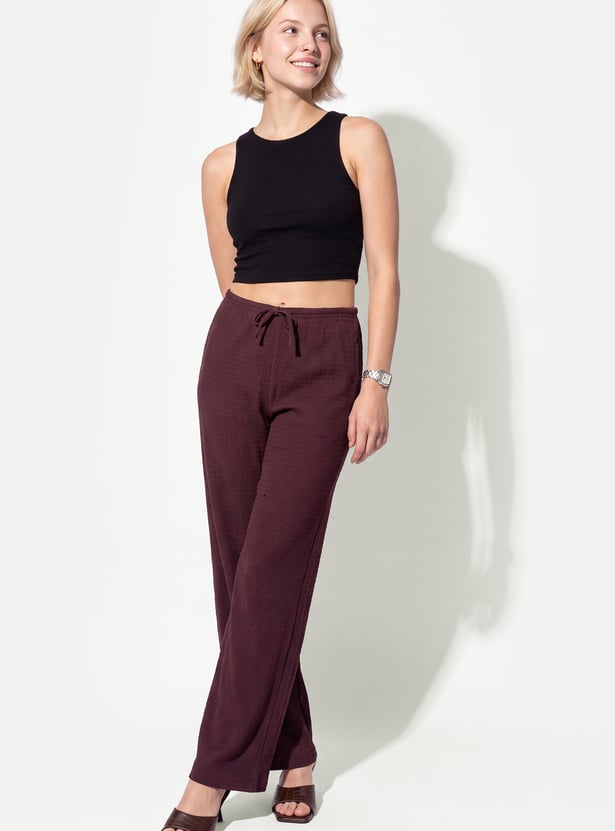 URB_N Women Textured High-Rise Trousers