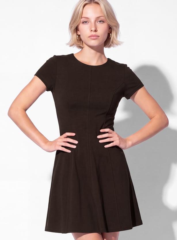 Women Solid Fit & Flare Dress