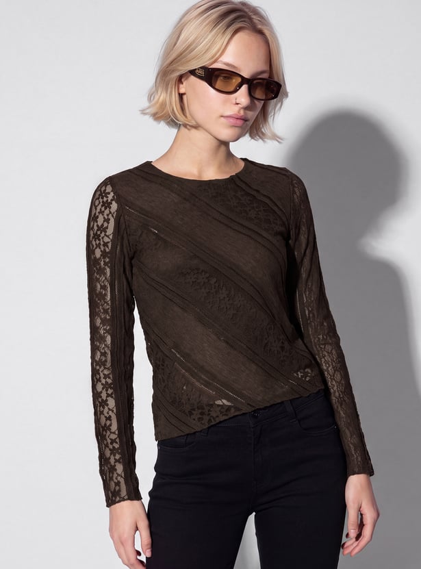 URB_N Women Lace Asymmetric Top