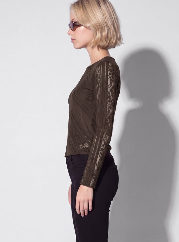 URB_N Women Lace Asymmetric Top