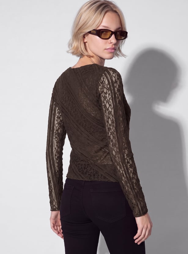 URB_N Women Lace Asymmetric Top