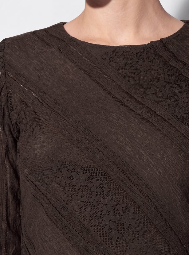 URB_N Women Lace Asymmetric Top