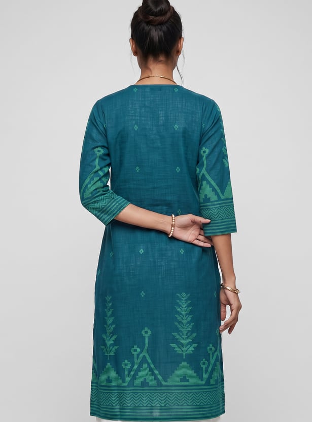 Women Smocked Yoke Straight Kurta