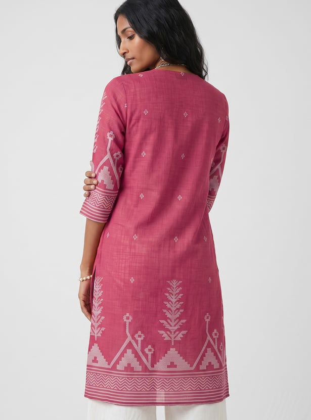 Women Smocked Yoke Straight Kurta