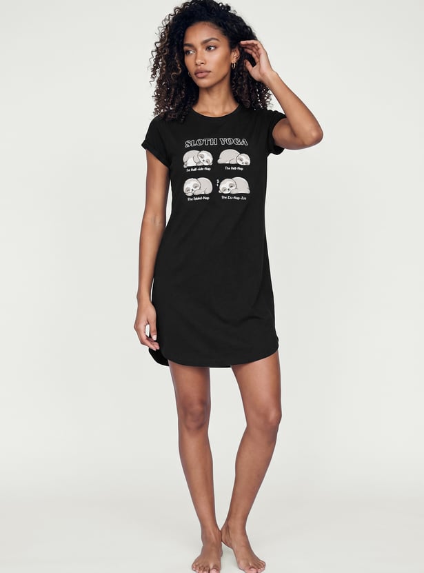 Women Sloth Printed Nightdress