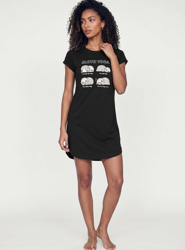 Women Sloth Printed Nightdress