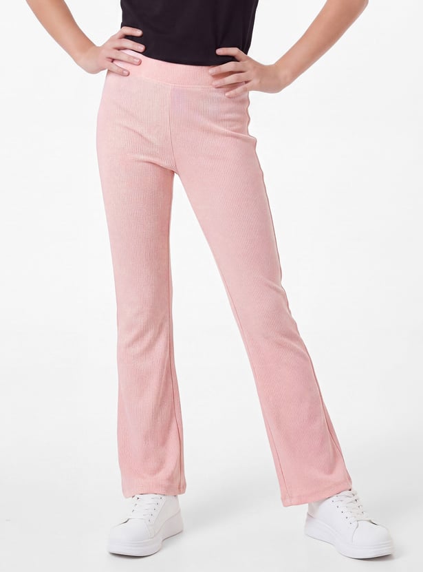 Girls Ribbed Flared Leggings