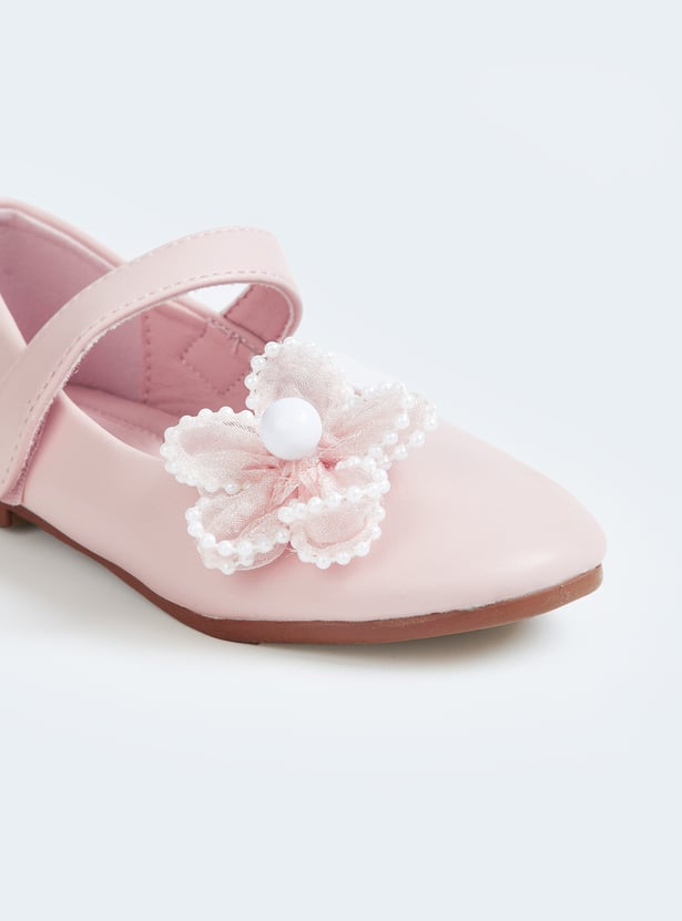 Girls Floral Applique Design Mary Janes