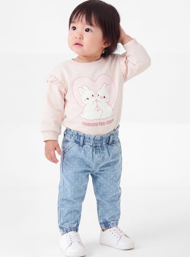 Girls Polka Dot Denim Joggers