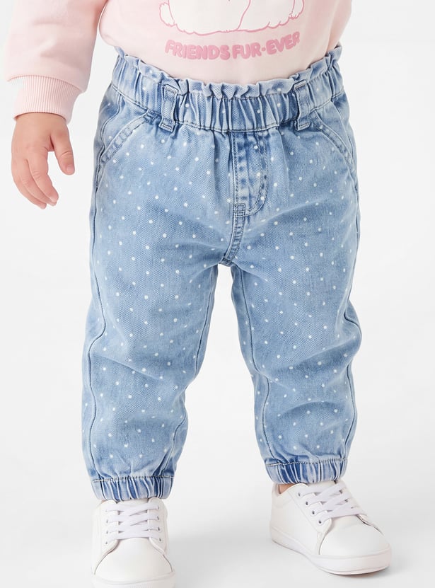 Girls Polka Dot Denim Joggers
