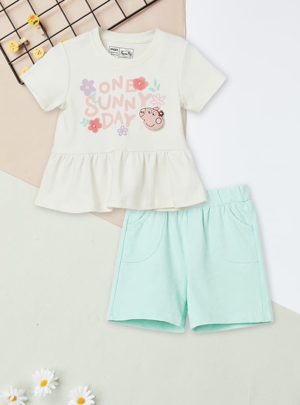 Girls Printed Top with Shorts Set