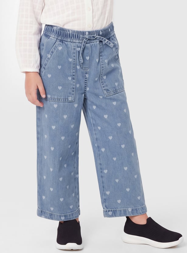 Girls Printed Wide Leg Jeans