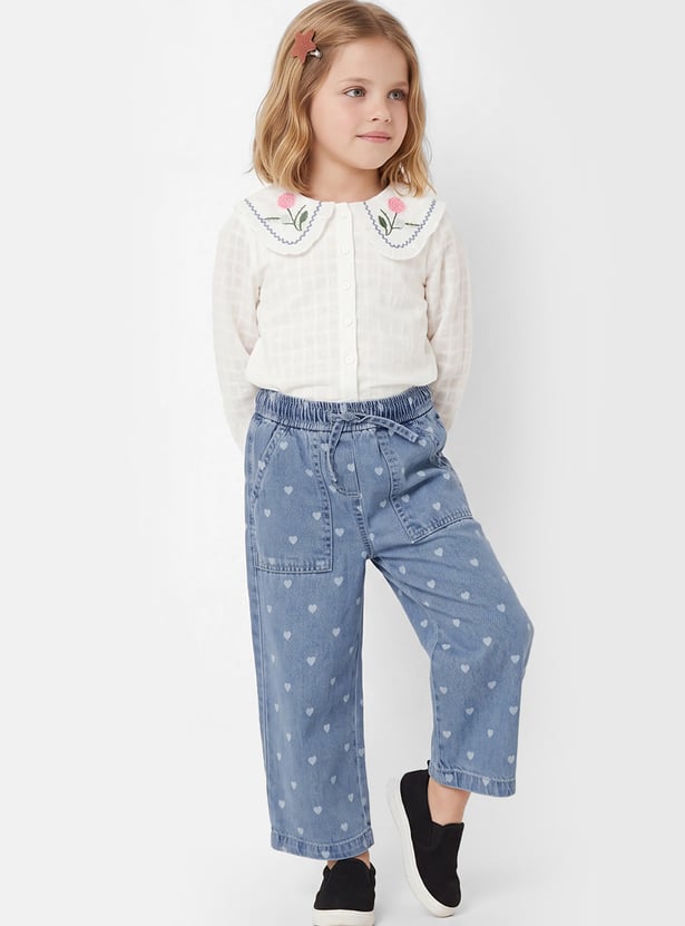 Girls Printed Wide Leg Jeans