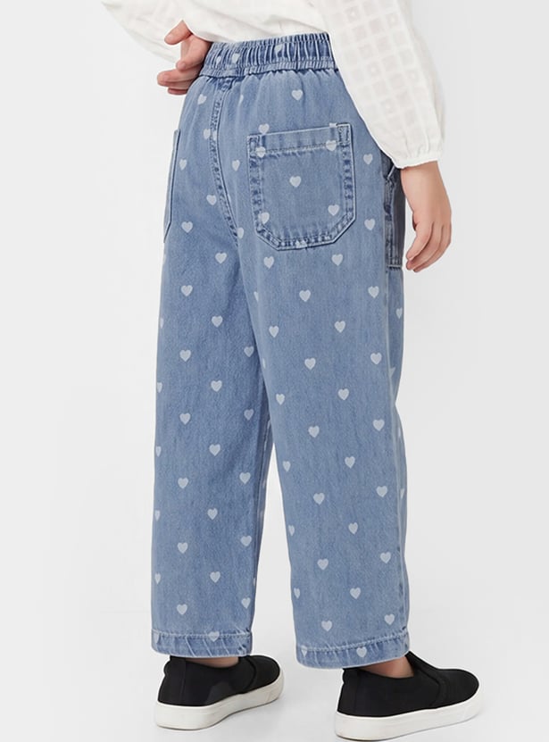 Girls Printed Wide Leg Jeans