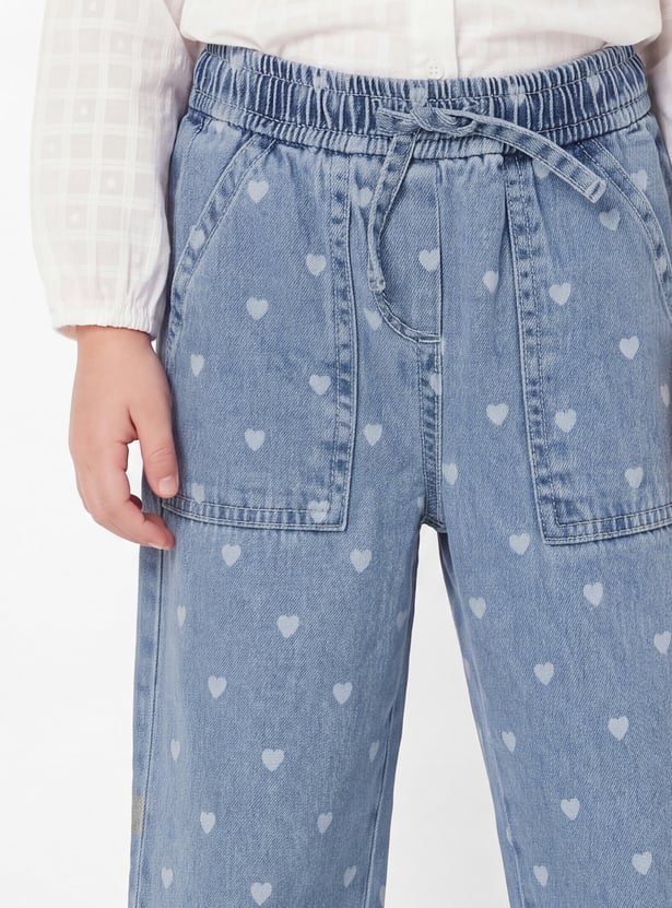 Girls Printed Wide Leg Jeans