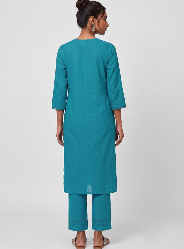 Women Embroidered Straight Kurta Set