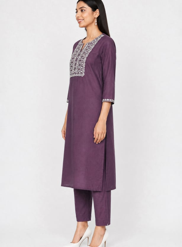 Women Embroidered Straight Kurta Set