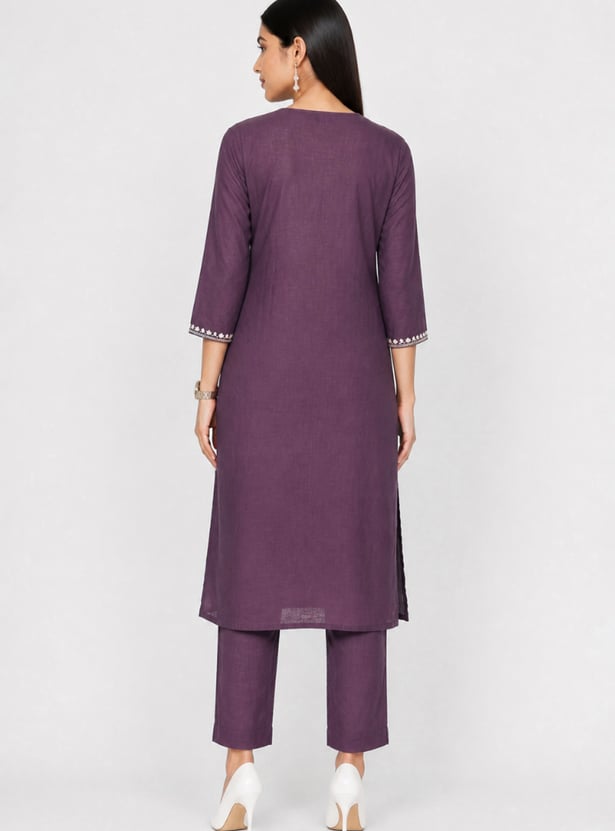 Women Embroidered Straight Kurta Set