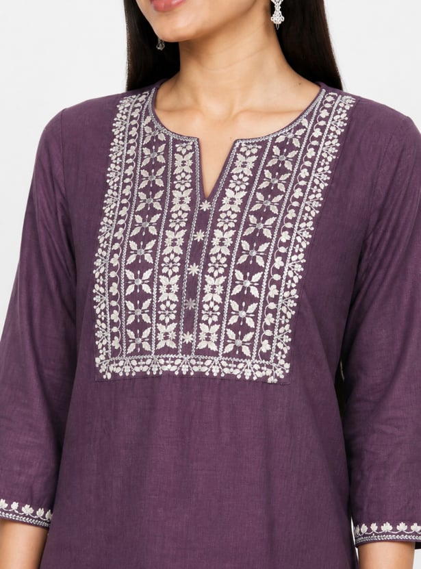 Women Embroidered Straight Kurta Set