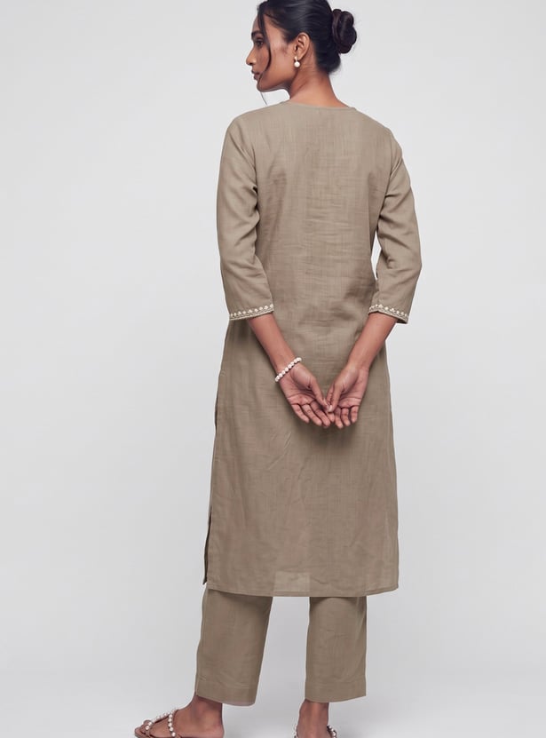 Women Embroidered Straight Kurta Set
