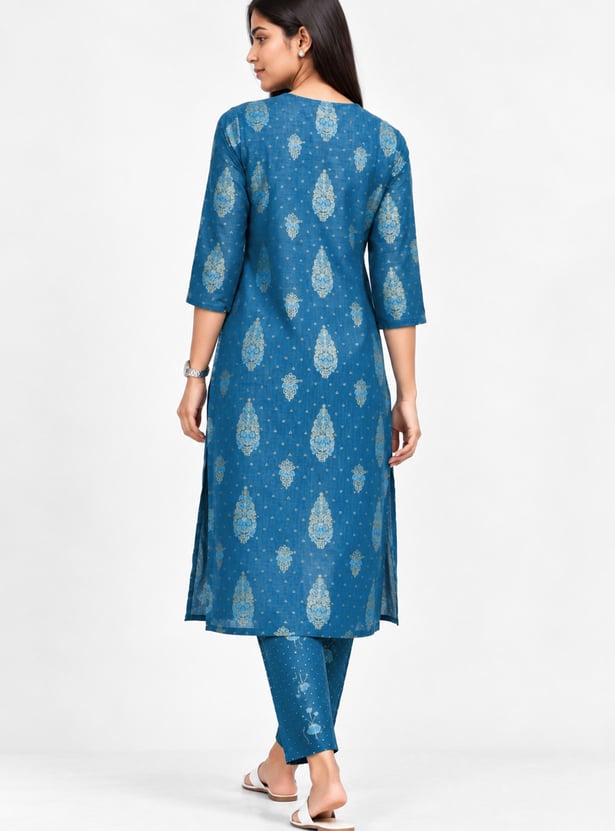 Women Foil Printed Straight Kurta Set