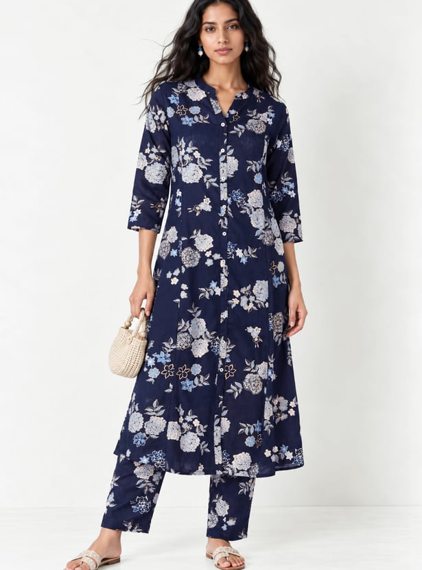 Women Floral Print Straight Kurta Set