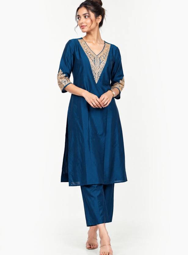 Women Embroidered A-Line Kurta Set