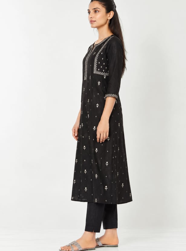 Women Embroidered Straight Kurta Set