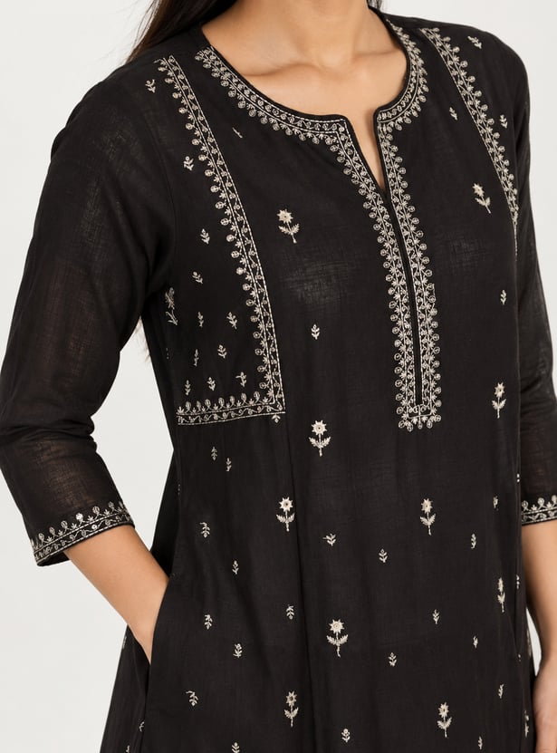 Women Embroidered Straight Kurta Set