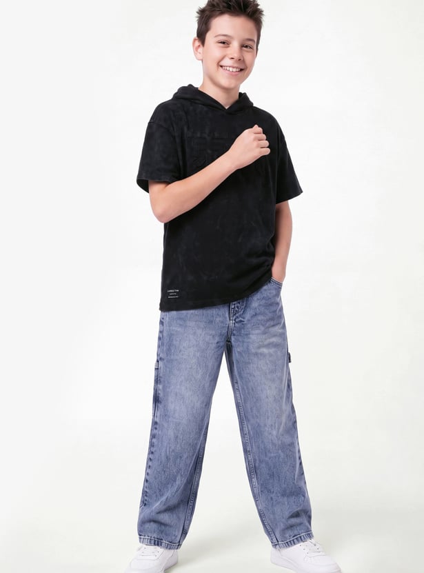 Boys Acid Wash Hooded T-shirt