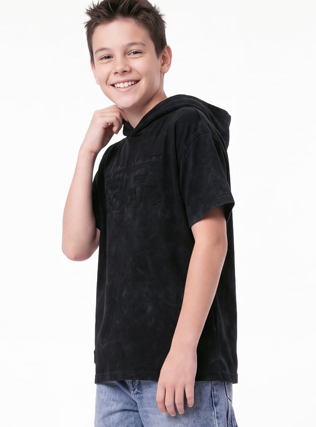 Boys Acid Wash Hooded T-shirt