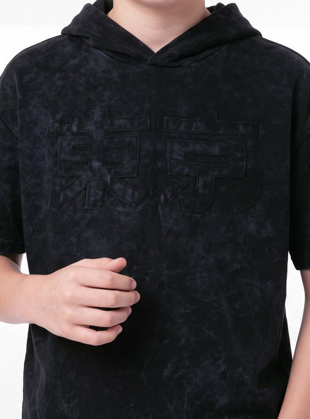 Boys Acid Wash Hooded T-shirt