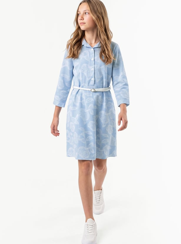 Girls Striped Shirt Dress with Belt