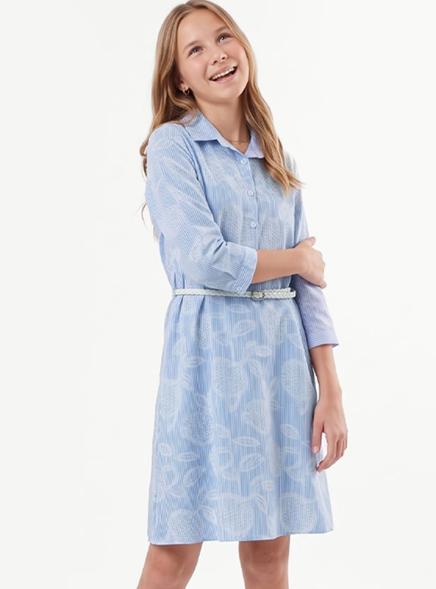 Girls Striped Shirt Dress with Belt