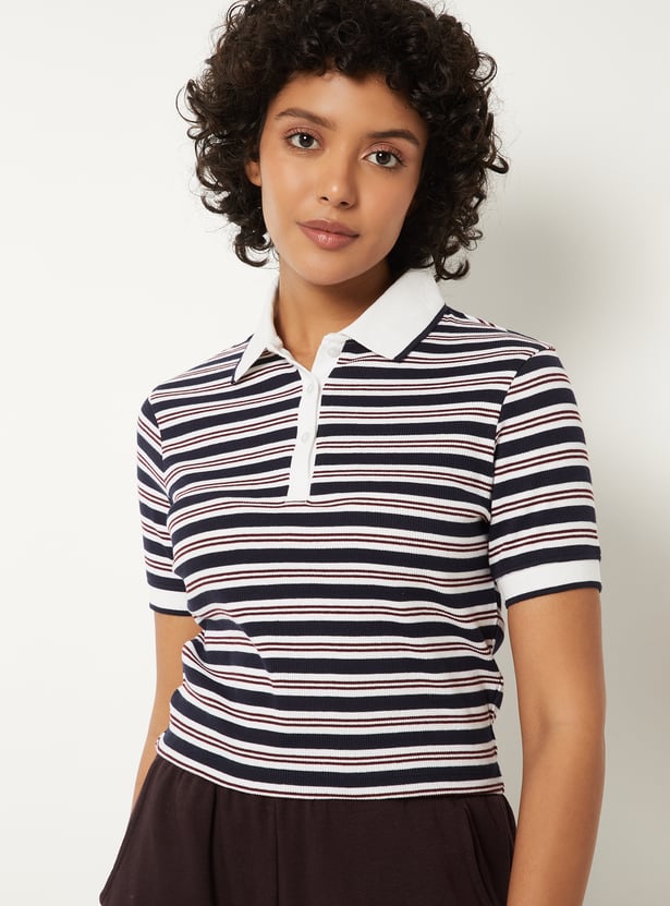 Women Striped Polo T-shirt