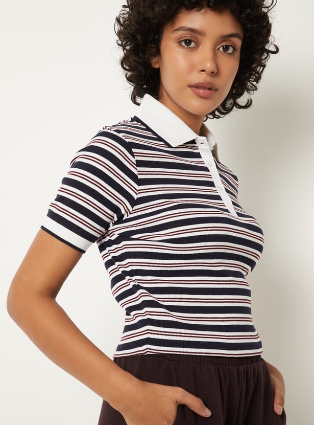 Women Striped Polo T-shirt
