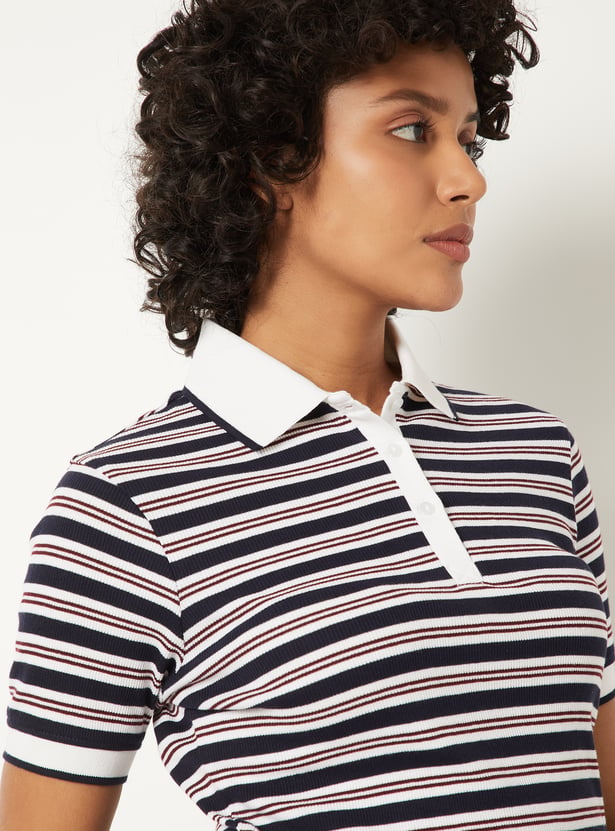 Women Striped Polo T-shirt