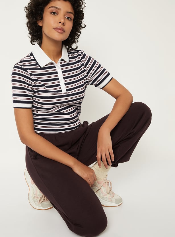 Women Striped Polo T-shirt