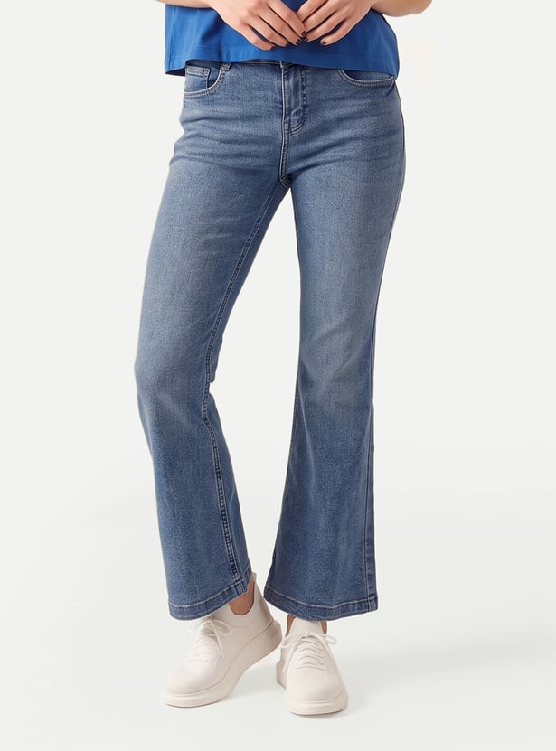Women Light Wash High-Rise Kick Flare Jeans