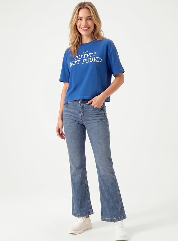Women Light Wash High-Rise Kick Flare Jeans