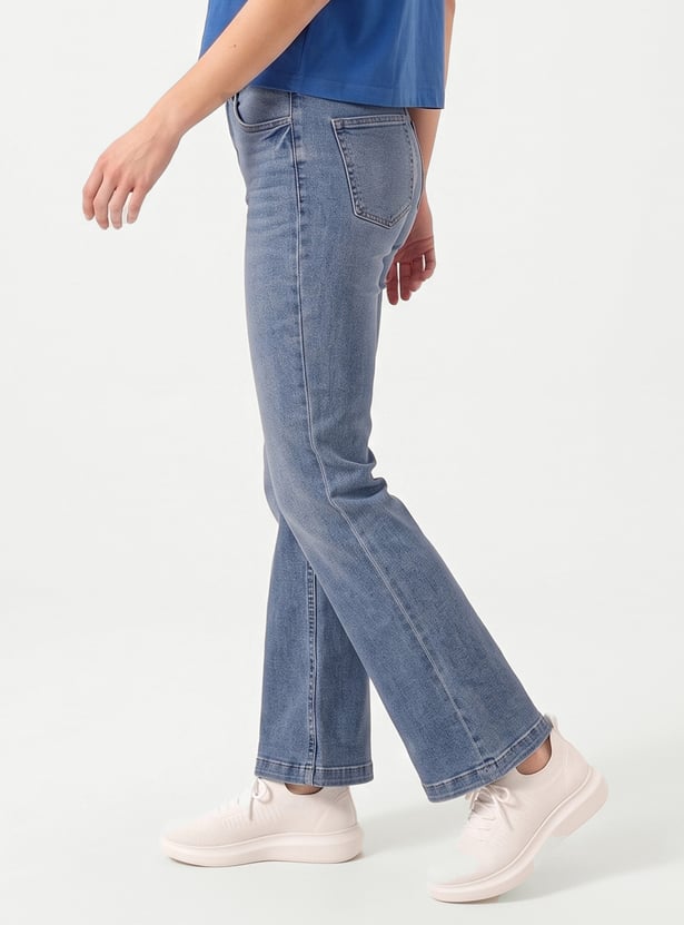 Women Light Wash High-Rise Kick Flare Jeans