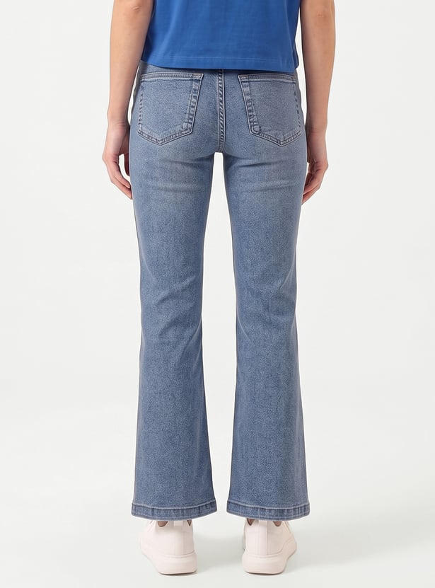 Women Light Wash High-Rise Kick Flare Jeans
