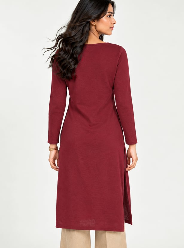 Women Embroidered Straight Winter Kurta