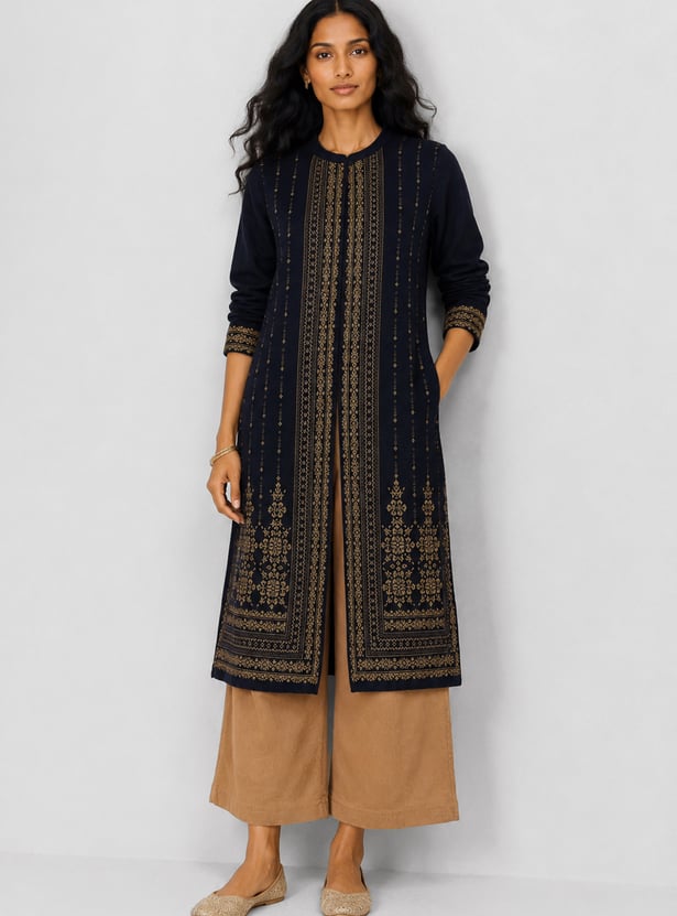 Women Embroidered Straight Winter Kurta