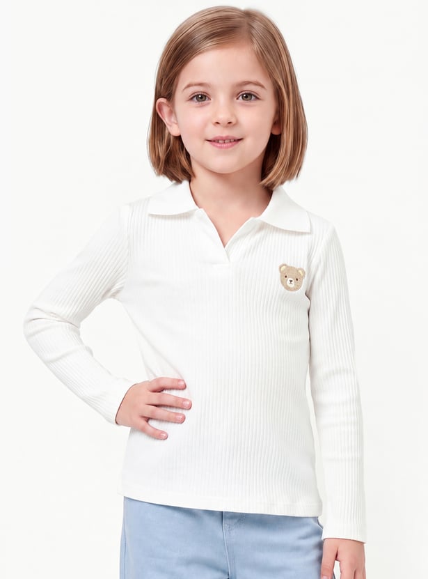 Girls Embroidered Johnny Collar T-shirt