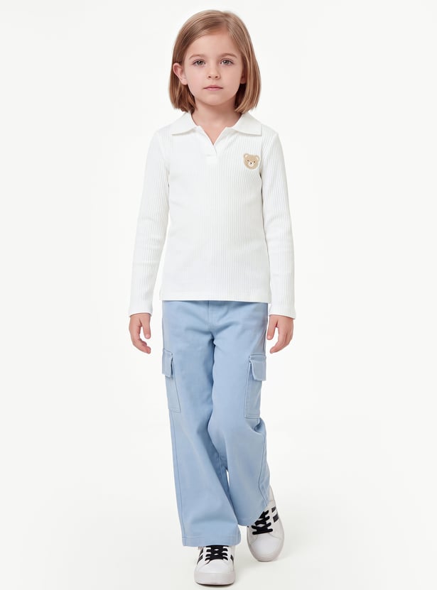 Girls Embroidered Johnny Collar T-shirt