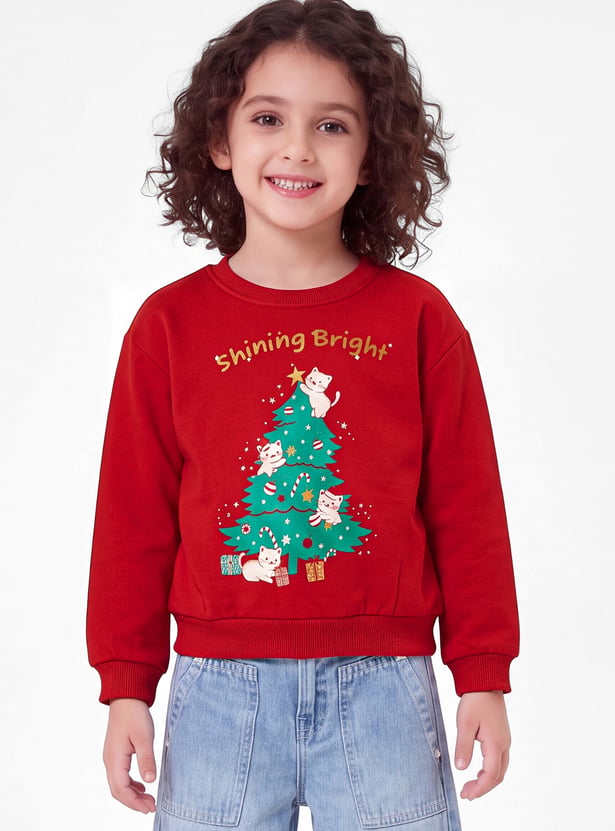 Girls Printed Pullover Sweatshirt
